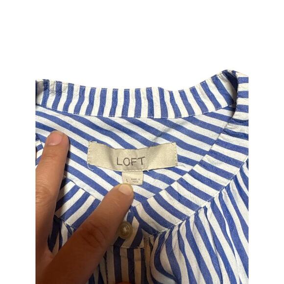 Loft Blue Striped Viscose Tunic Blouse – Size L Preppy Coastal Style - Picture 2 of 5